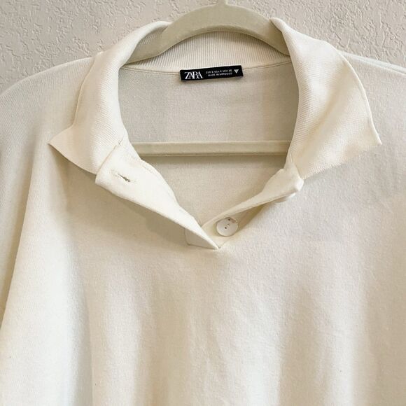 Zara Creamy Ivory Cropped Cotton Blend Longsleeve Sweater‎ Size Small - Picture 2 of 11